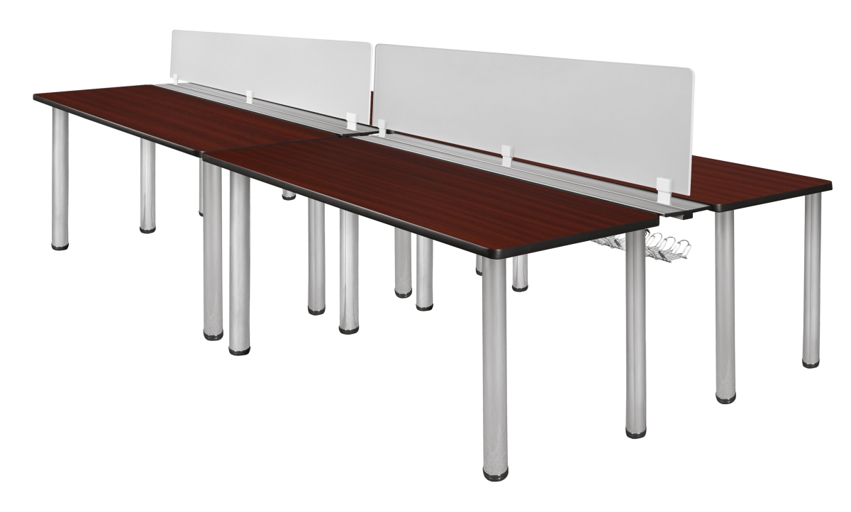 60 x 24 in. Kee Double Benching System with Privacy Divider, Mahogany & Chrome