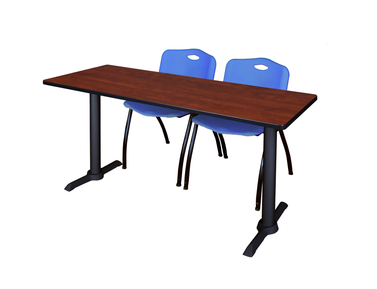 72 x 24 in. Cain Training Table, Cherry & 2 in. M Stack Chairs - Blue