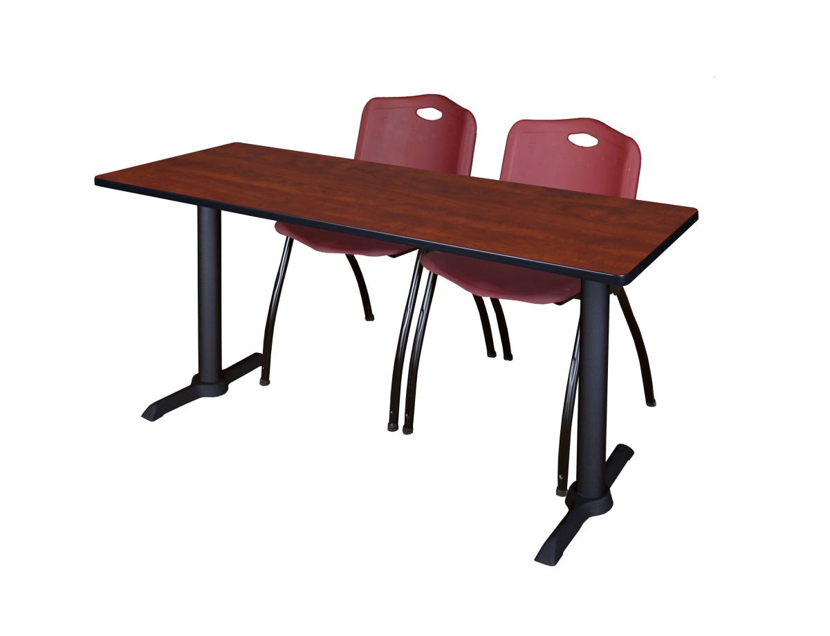 72 x 24 in. Cain Training Table, Cherry & 2 in. M Stack Chairs - Burgundy