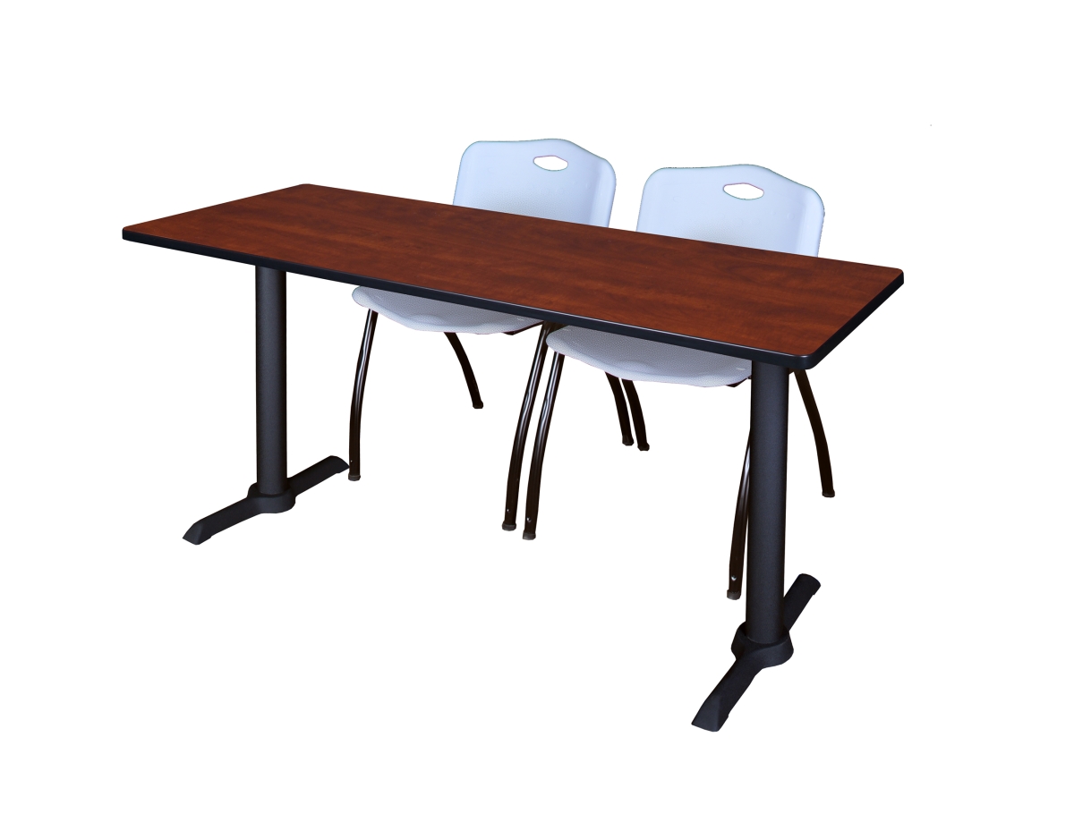 72 x 24 in. Cain Training Table, Cherry & 2 in. M Stack Chairs - Grey