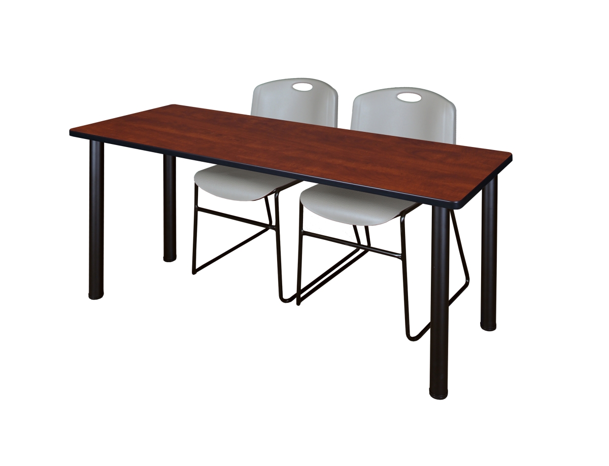 Cherry 60 x 24 in. Kee Training Table with Black & Grey 2 Zeng Stack Chairs