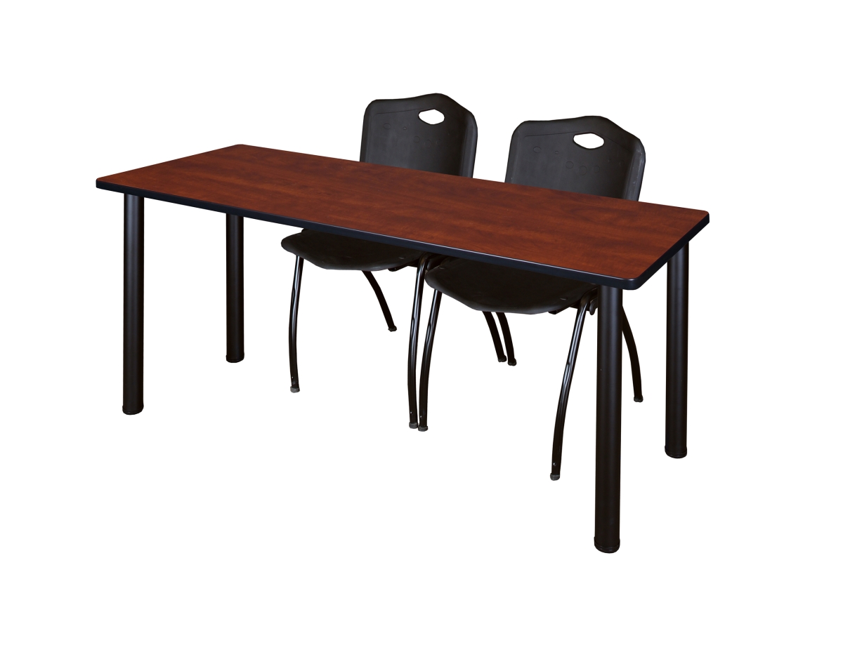 Cherry 60 x 24 in. Kee Training Table with Black & 2 M Stack Chairs