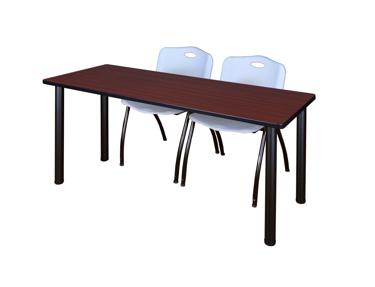 Mahogany 66 x 24 in. Kee Training Table with Black & Grey 2 M Stack Chairs