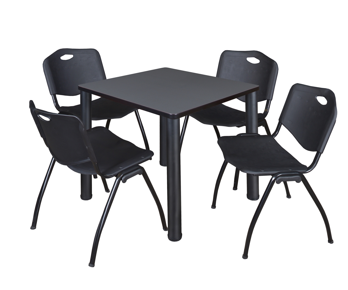 Grey 30 in. Kee Square Breakroom Table with Black & 4 M Stack Chairs