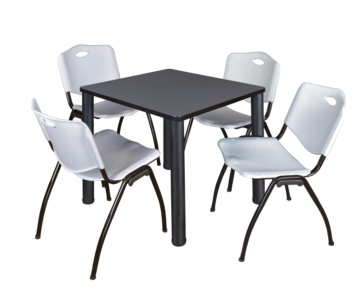 Grey 30 in. Kee Square Breakroom Table with Black & Grey 4 M Stack Chairs