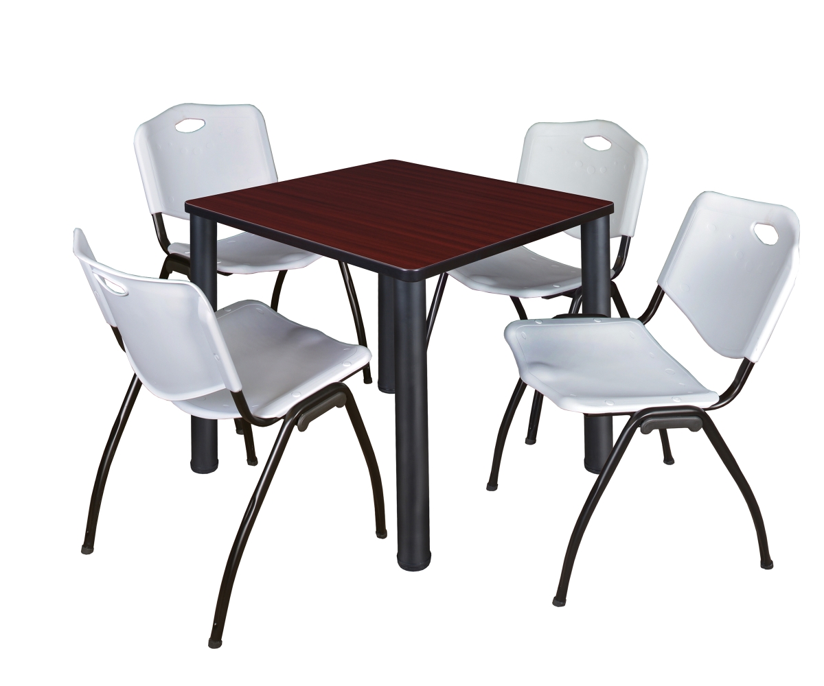 Mahogany 30 in. Kee Square Breakroom Table with Black & Grey 4 M Stack Chairs