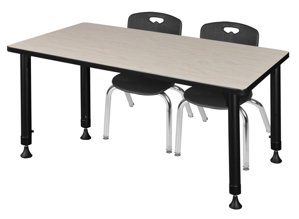MT4824PLAPBK45BK Kee 48 x 24 in. Rectangular Height Adjustable Classroom Table - Maple & 2 Andy 12-in Stack Chairs, Black