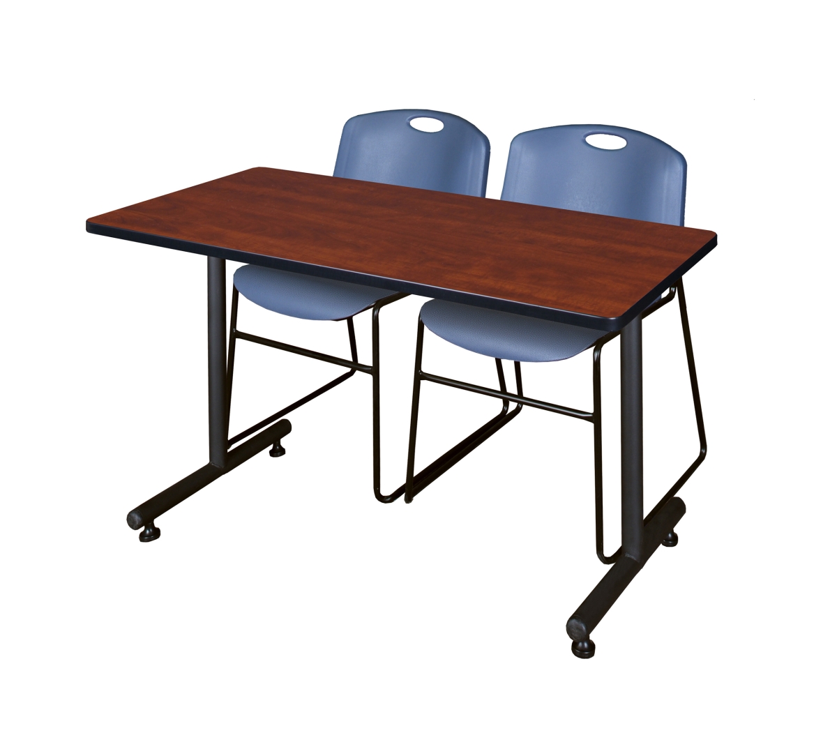 48 x 24 in. Kobe Training Table with Cherry & Blue 2 Zeng Stack Chairs