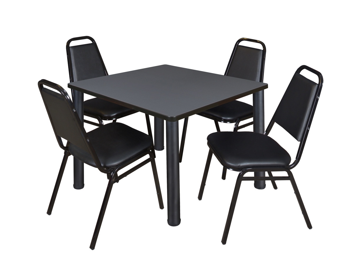 Grey 36 in. Kee Square Breakroom Table with Black & 4 Restaurant Stack Chairs