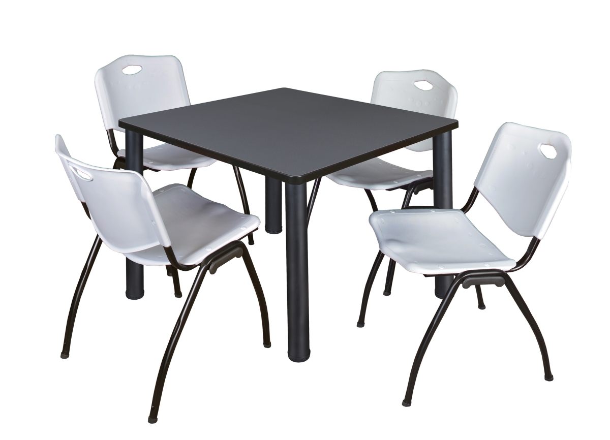 Grey 36 in. Kee Square Breakroom Table with Black & Grey 4 M Stack Chairs