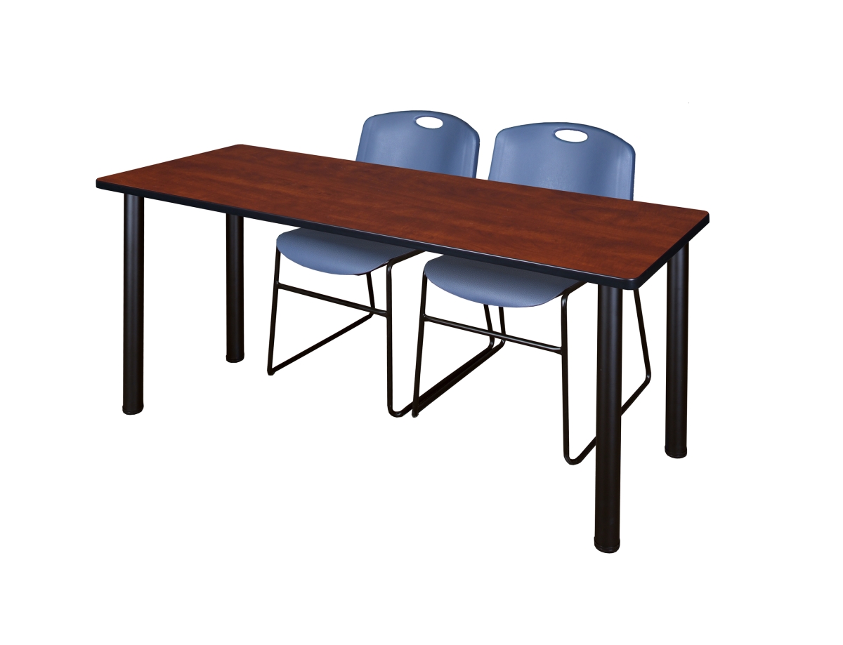 MT6624CHBPBK44BE 66 x 24 in. Kee Training Table with Cherry & Black 2 Zeng Stack Chair, Blue