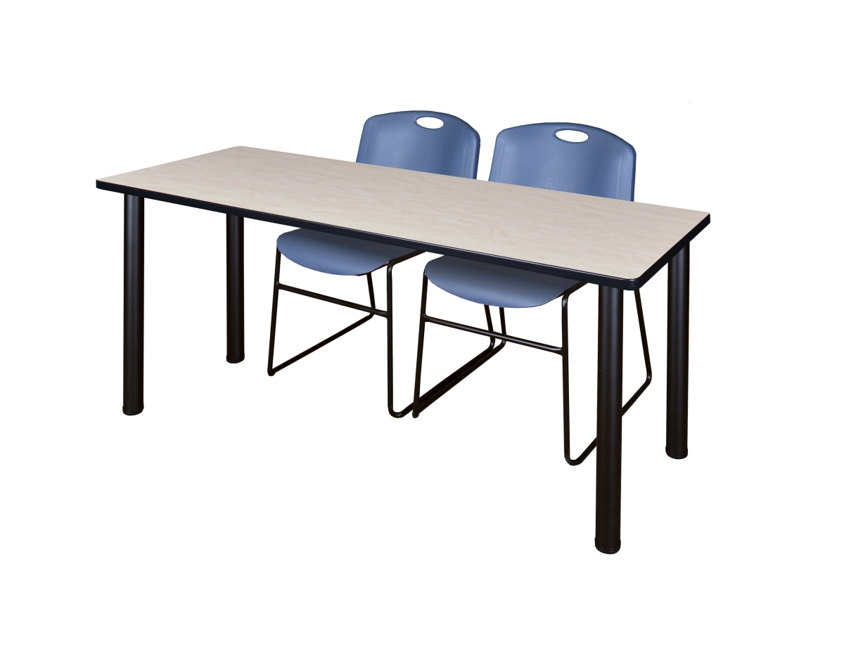 MT6624PLBPBK44BE 66 x 24 in. Kee Training Table with Maple & Black 2 Zeng Stack Chair, Blue