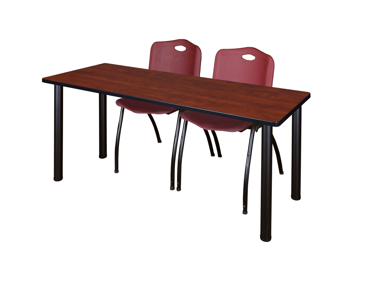 72 x 24 in. Kee Training Table & 2 M Stack Chairs, Cherry, Black & Burgundy