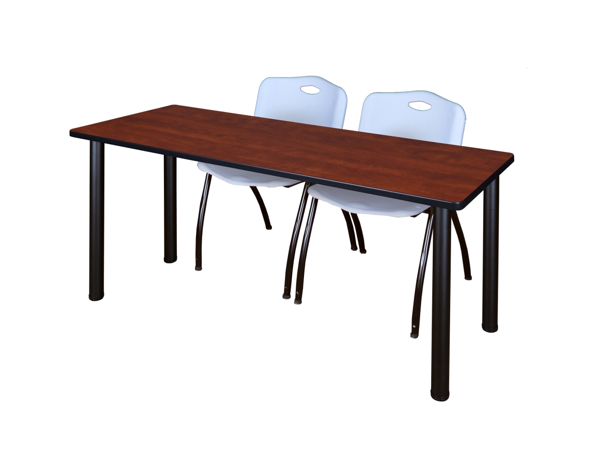 72 x 24 in. Kee Training Table & 2 M Stack Chairs, Cherry, Black & Grey