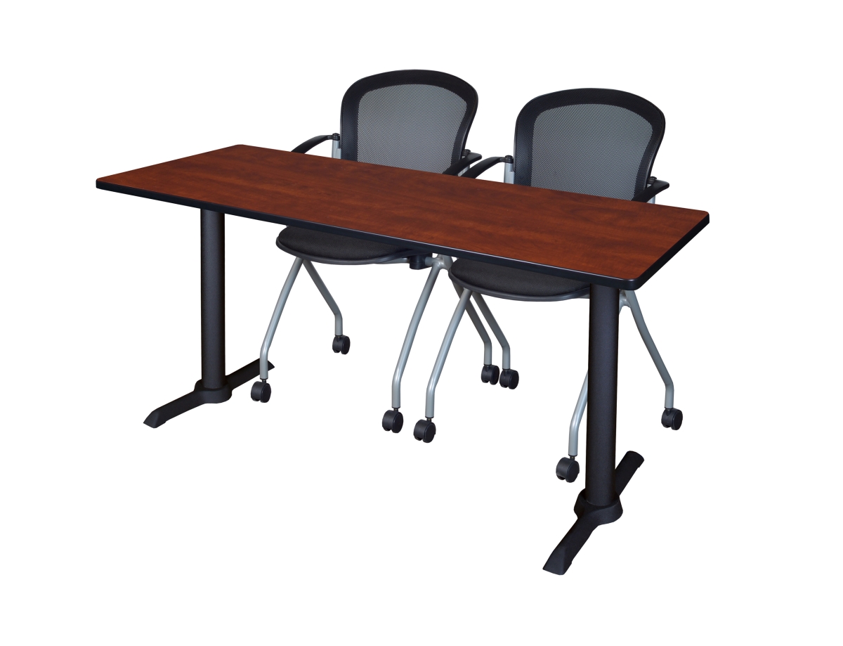60 x 24 in. Cain Training Table with Cherry & Black 2 Cadence Nesting Chairs