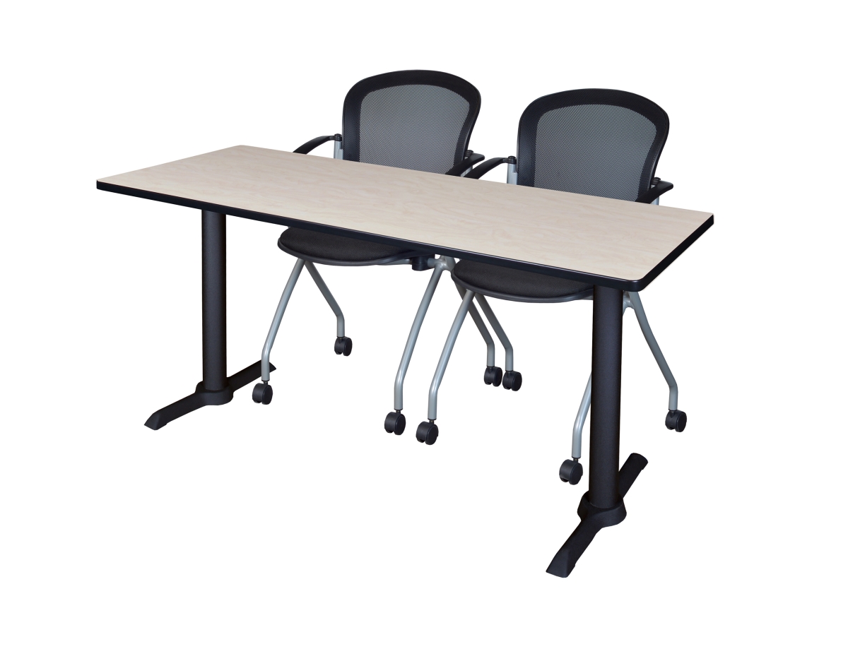 72 x 24 in. Cain Training Table with Maple & Black 2 Cadence Nesting Chairs