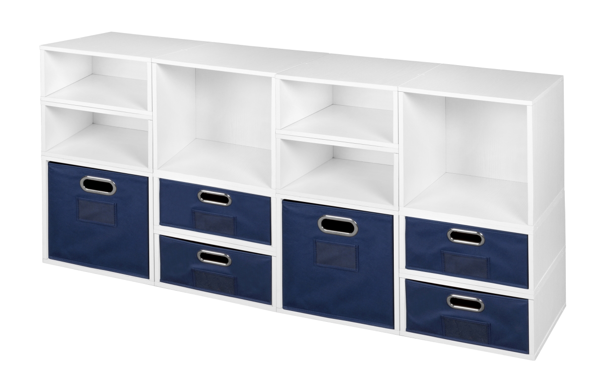 Picture of Niche PC4F8HWH-2F4HBE Cubo Full Cube Storage with Foldable Storage Bins&#44; White Wood Grain & Blue - 8 Half Size Cube - Set of 4