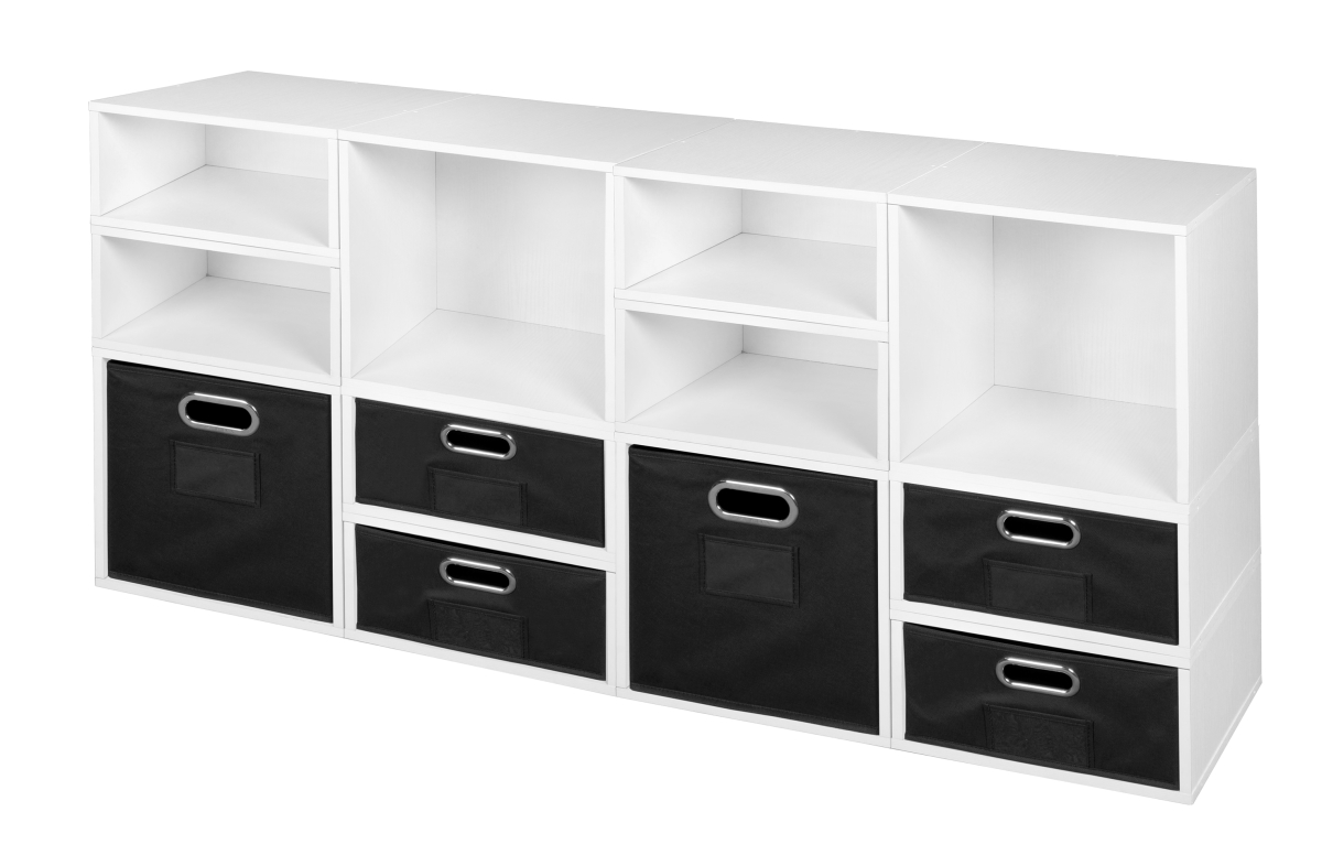 Picture of Niche PC4F8HWH-2F4HBK Cubo Full Cube Storage with Foldable Storage Bins&#44; White Wood Grain & Black - 8 Half Size Cube - Set of 4