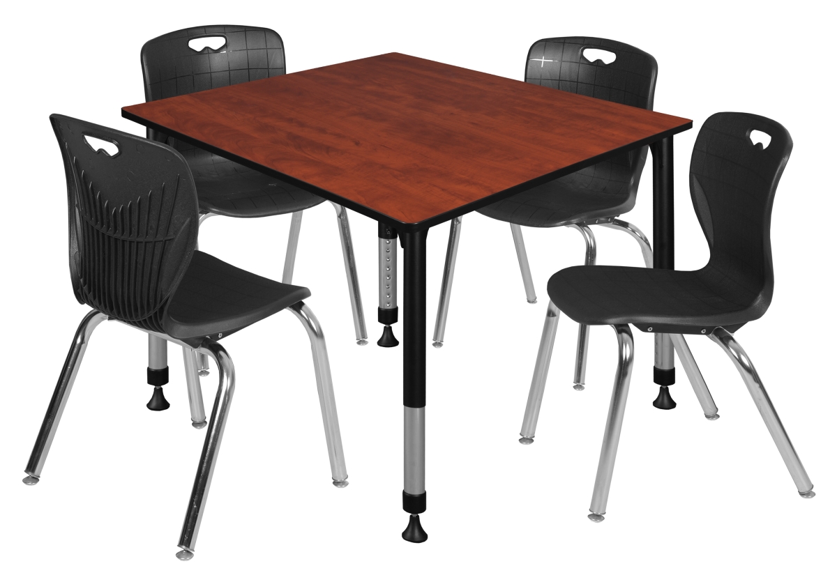 TB4848CHAPBK40BK 48 in. Kee Square Height Adjustable Classroom Table, Cherry & 4 Andy 18 in. Stack Chairs - Black