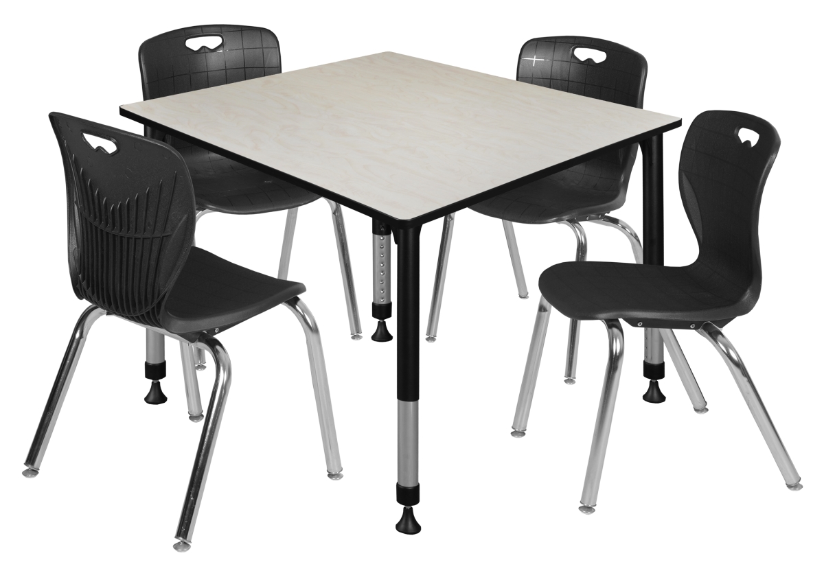 TB4848PLAPBK40BK 48 in. Kee Square Height Adjustable Classroom Table, Maple & 4 Andy 18 in. Stack Chairs - Black