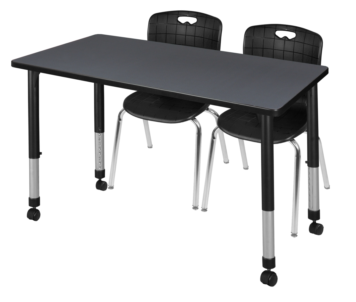 48 x 24 in. Kee Height Adjustable Mobile Classroom Table, Grey & 2 Andy 18 in. Stack Chairs - Black
