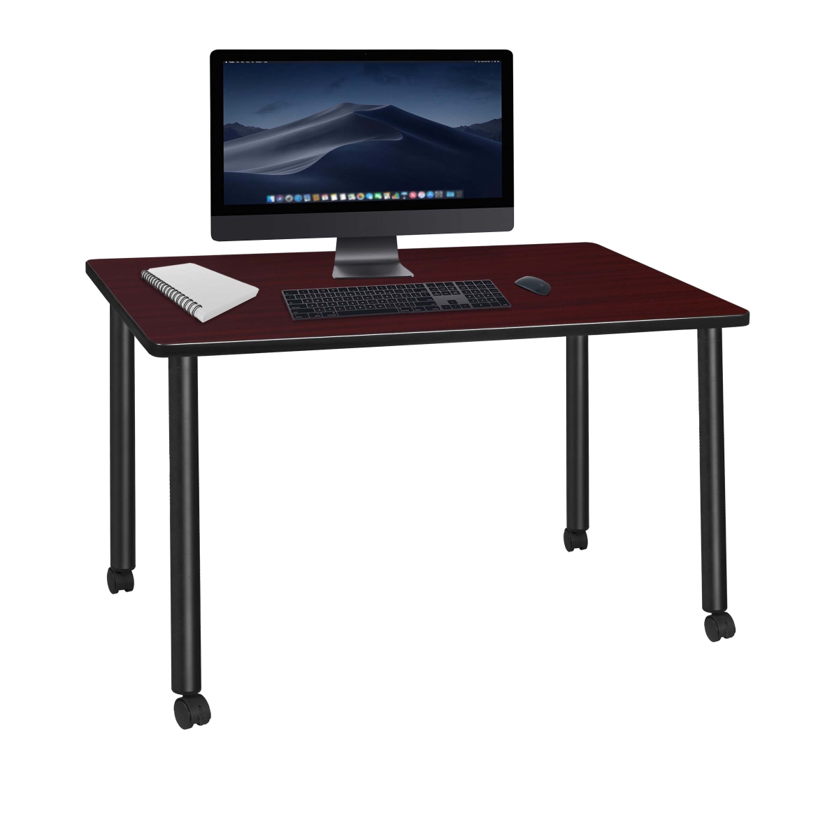 48 x 24 in. Kee Mobile Desk with Mahogany Top, Black Legs