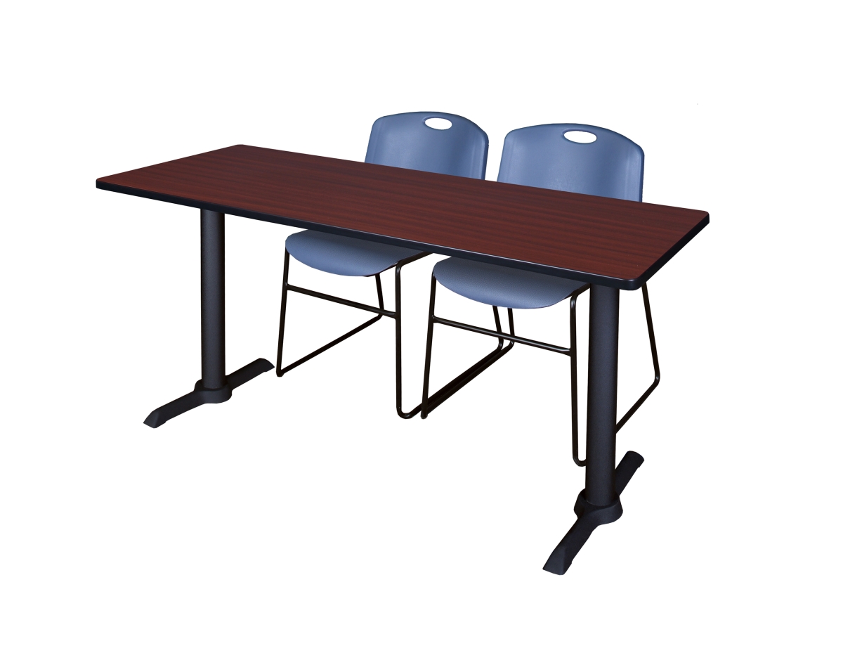 72 x 24 in. Cain Training Table, Mahogany & 2 in. Zeng Stack Chairs - Blue