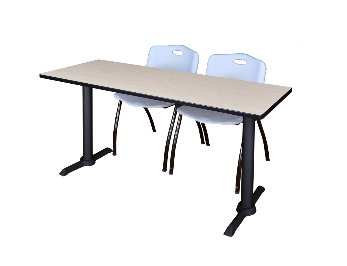 72 x 24 in. Cain Training Table, Maple & 2 in. M Stack Chairs - Grey