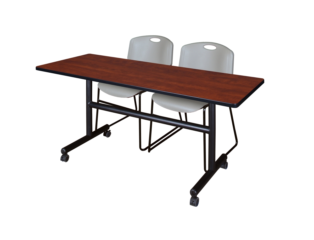 60 in. Kobe Flip Top Mobile Training Table, Cherry & 2 in. Zeng Stack Chairs - Grey