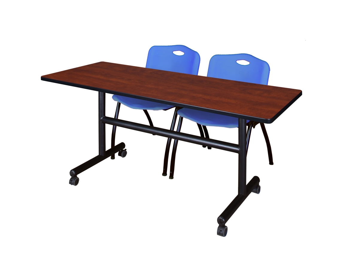 MKFT6024CH47BE 60 in. Kobe Flip Top Mobile Training Table, Cherry & 2 in. M Stack Chairs - Blue