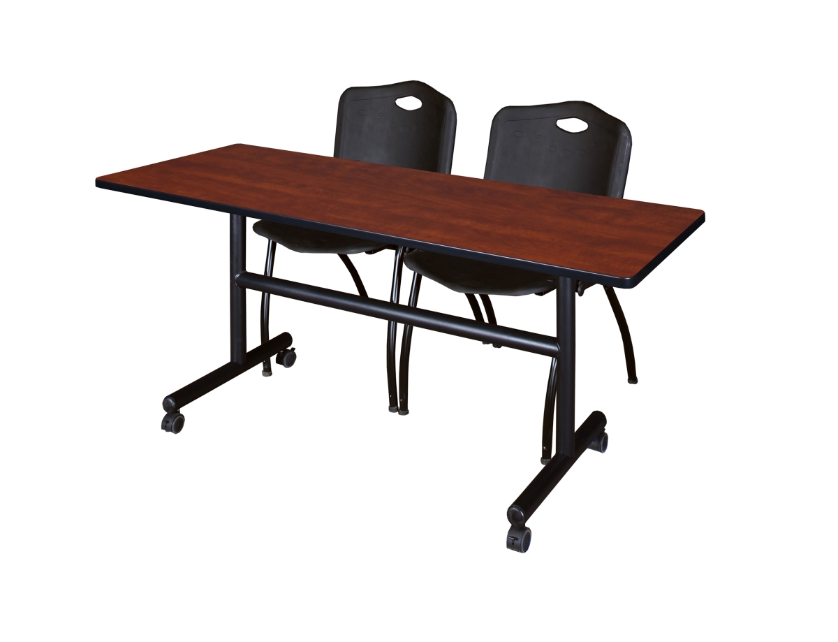60 in. Kobe Flip Top Mobile Training Table, Cherry & 2 in. M Stack Chairs - Black