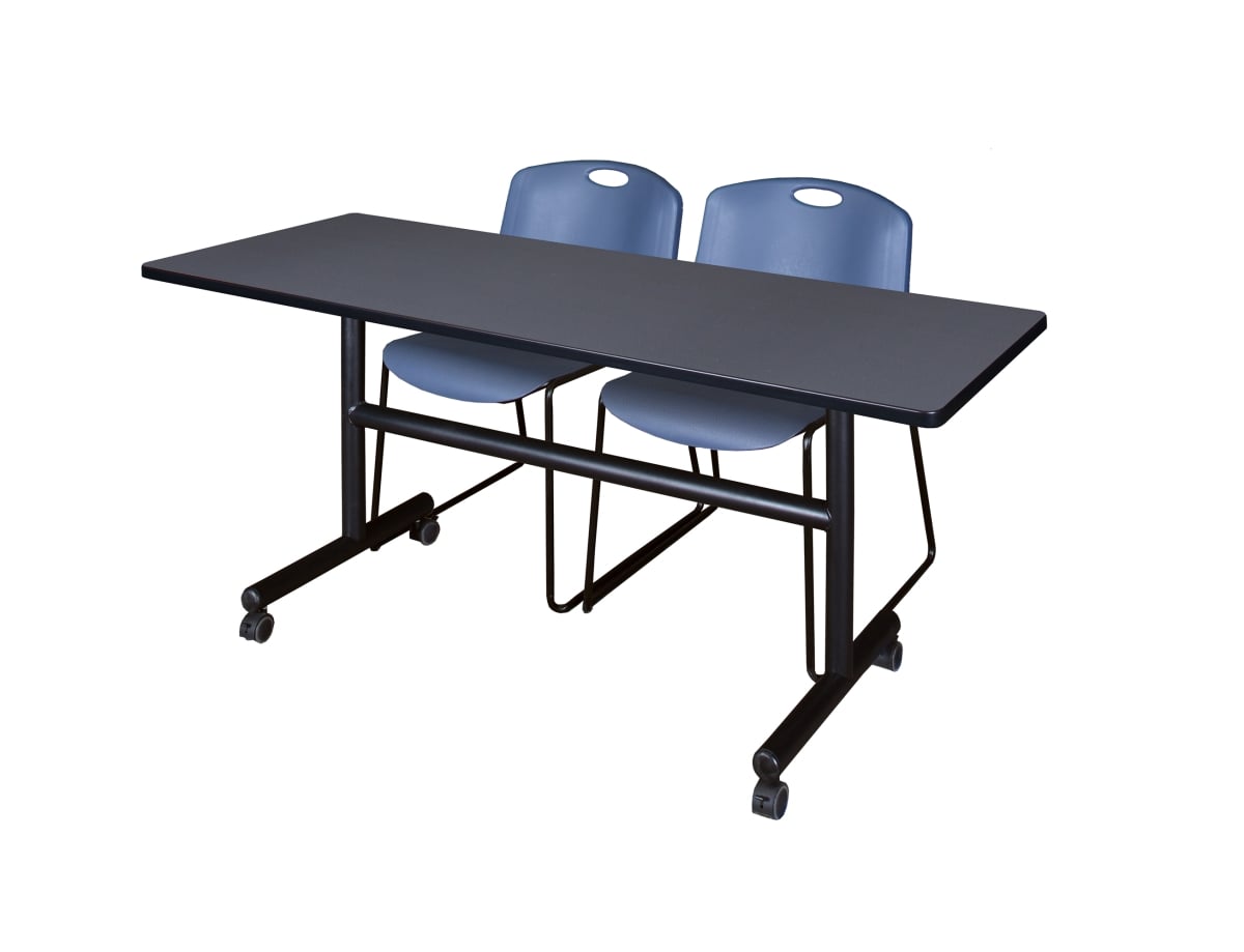 60 in. Kobe Flip Top Mobile Training Table, Grey & 2 in. Zeng Stack Chairs - Blue