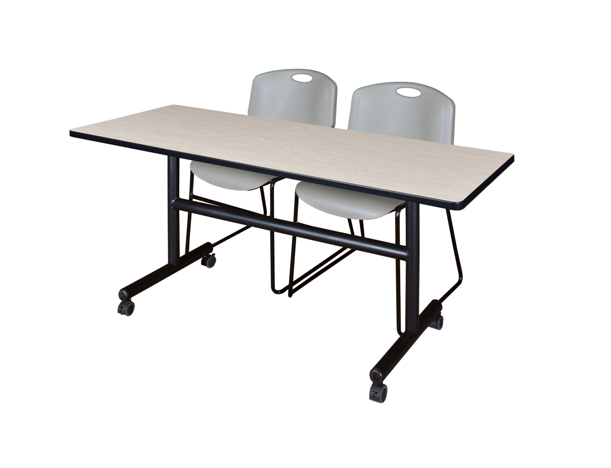 60 in. Kobe Flip Top Mobile Training Table, Maple & 2 in. Zeng Stack Chairs - Grey