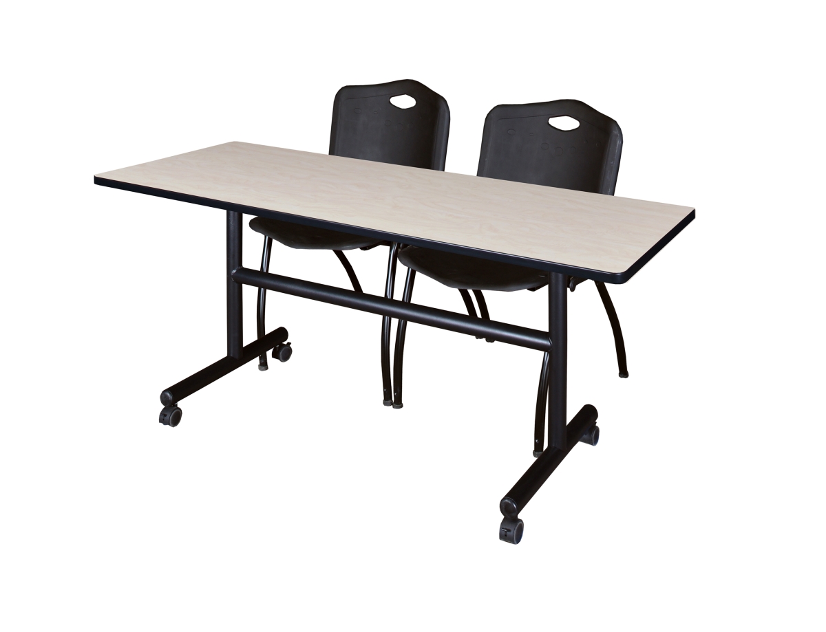 60 in. Kobe Flip Top Mobile Training Table, Maple & 2 in. M Stack Chairs - Black