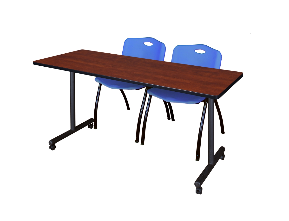 60 x 24 in. Kobe Mobile Training Table, Cherry & 2 in. M Stack Chairs - Blue