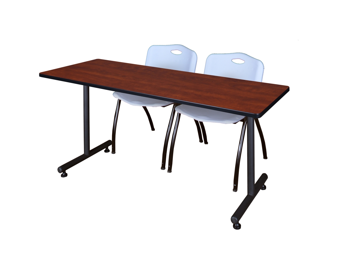 72 x 30 in. Kobe Training Table, Cherry & 2 in. M Stack Chairs - Grey