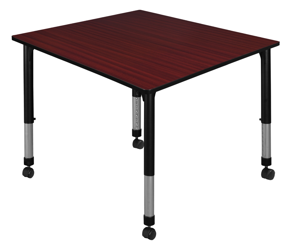 48 in. Kee Square Height Adjustable Mobile Classroom Table, Mahogany