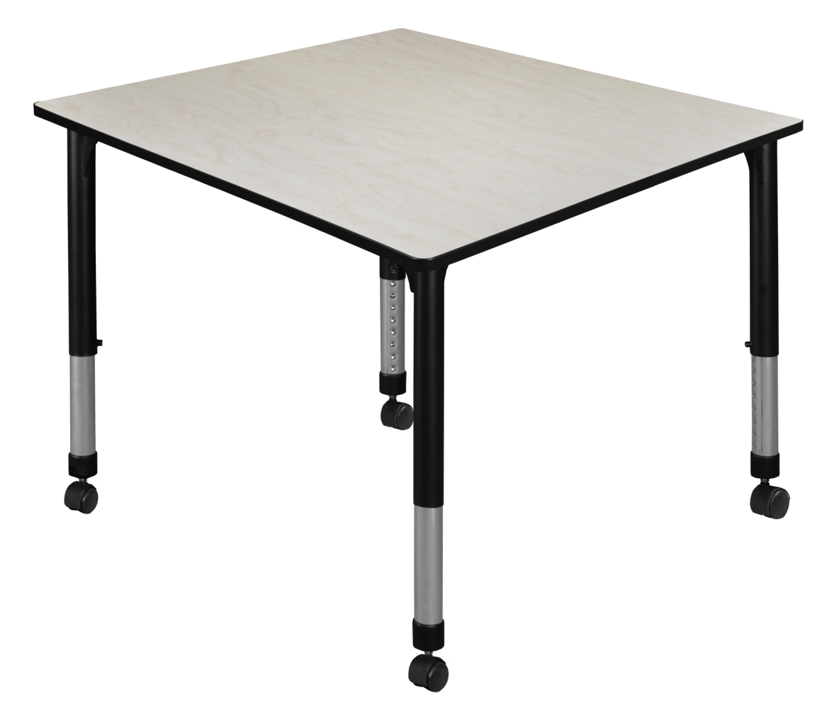 48 in. Kee Square Height Adjustable Mobile Classroom Table, Maple
