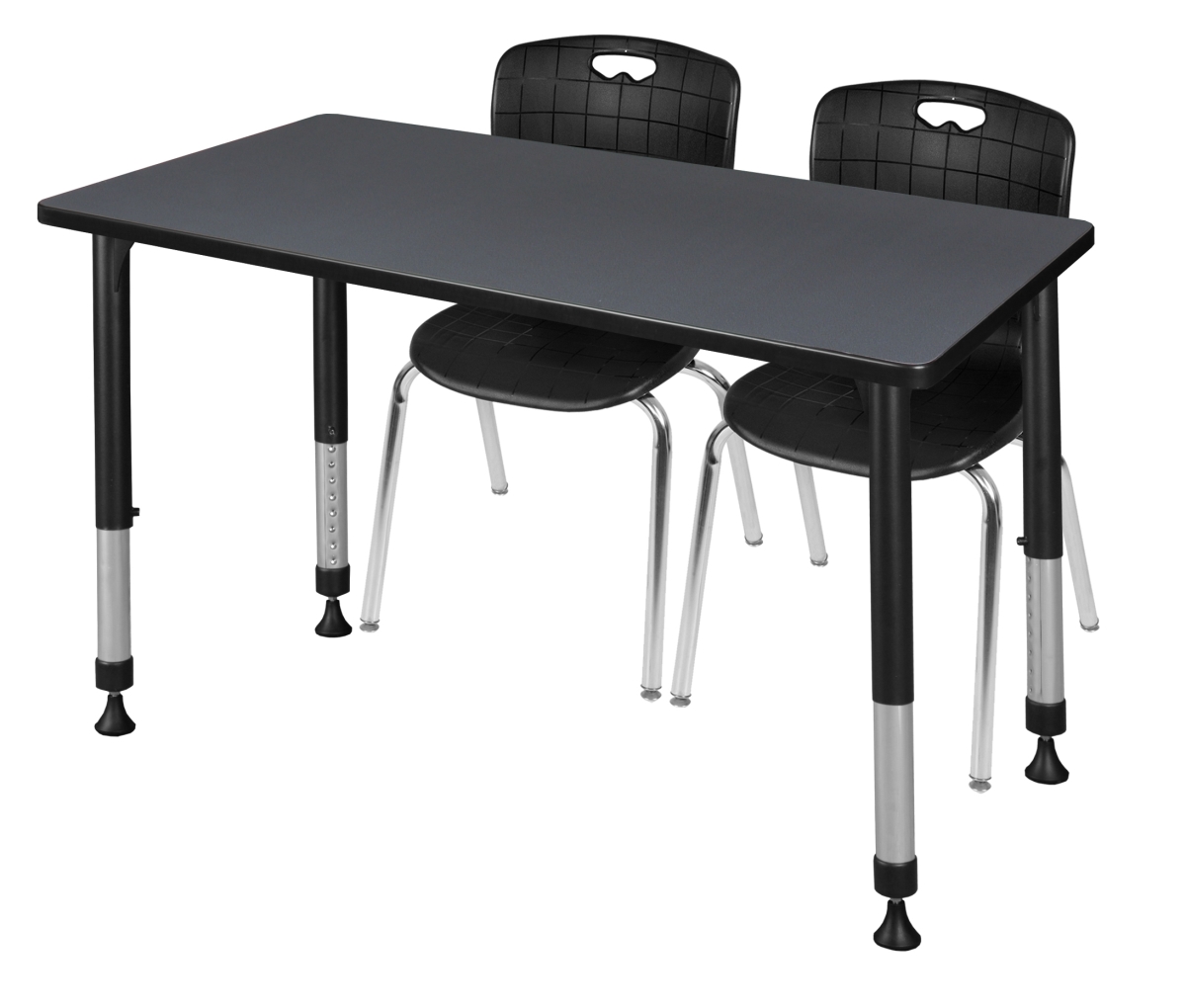 48 x 24 in. Kee Height Adjustable Classroom Table, Grey & 2 Andy 18 in. Stack Chairs - Black