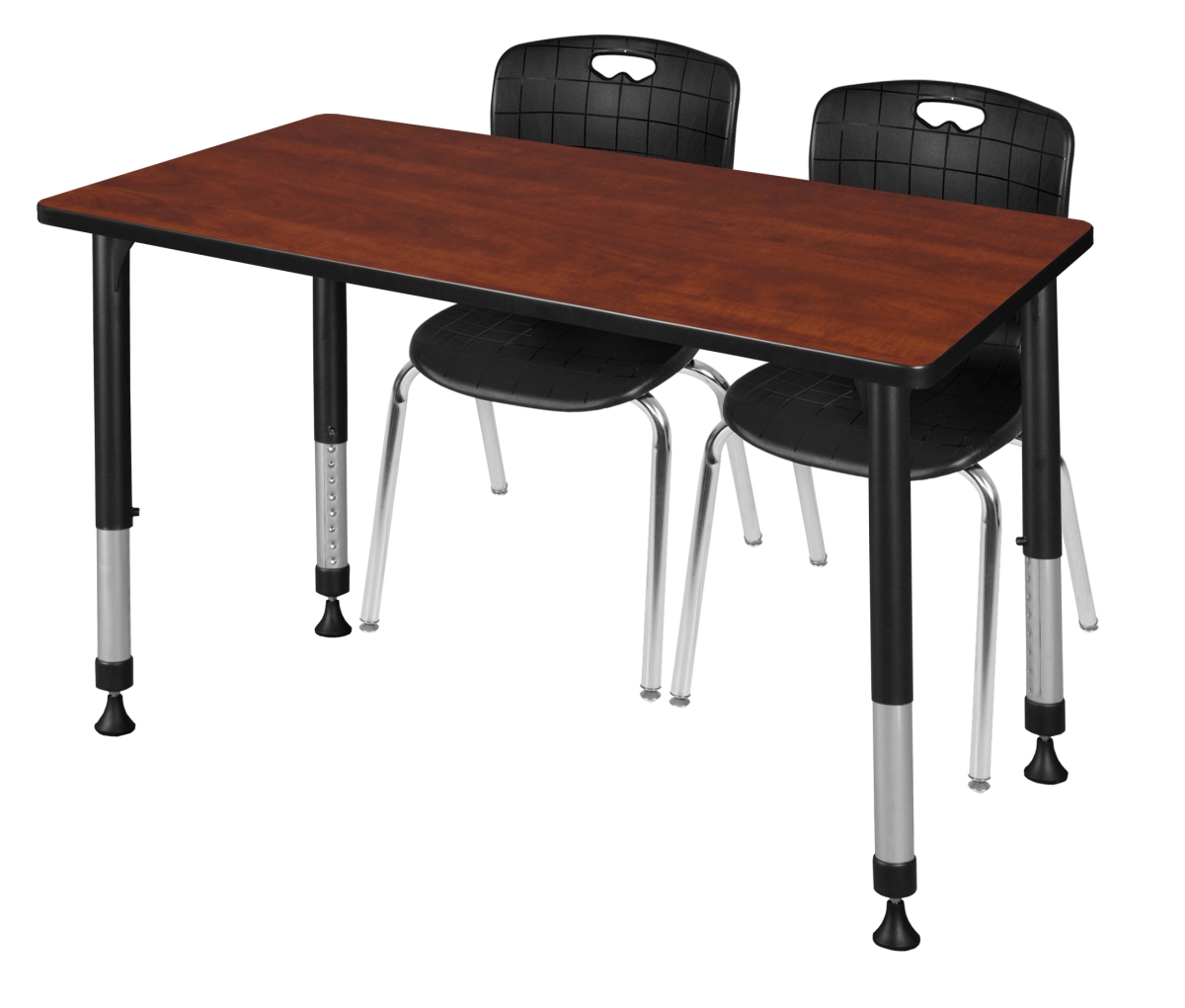 48 x 30 in. Kee Height Adjustable Classroom Table, Cherry & 2 Andy 18 in. Stack Chairs - Black