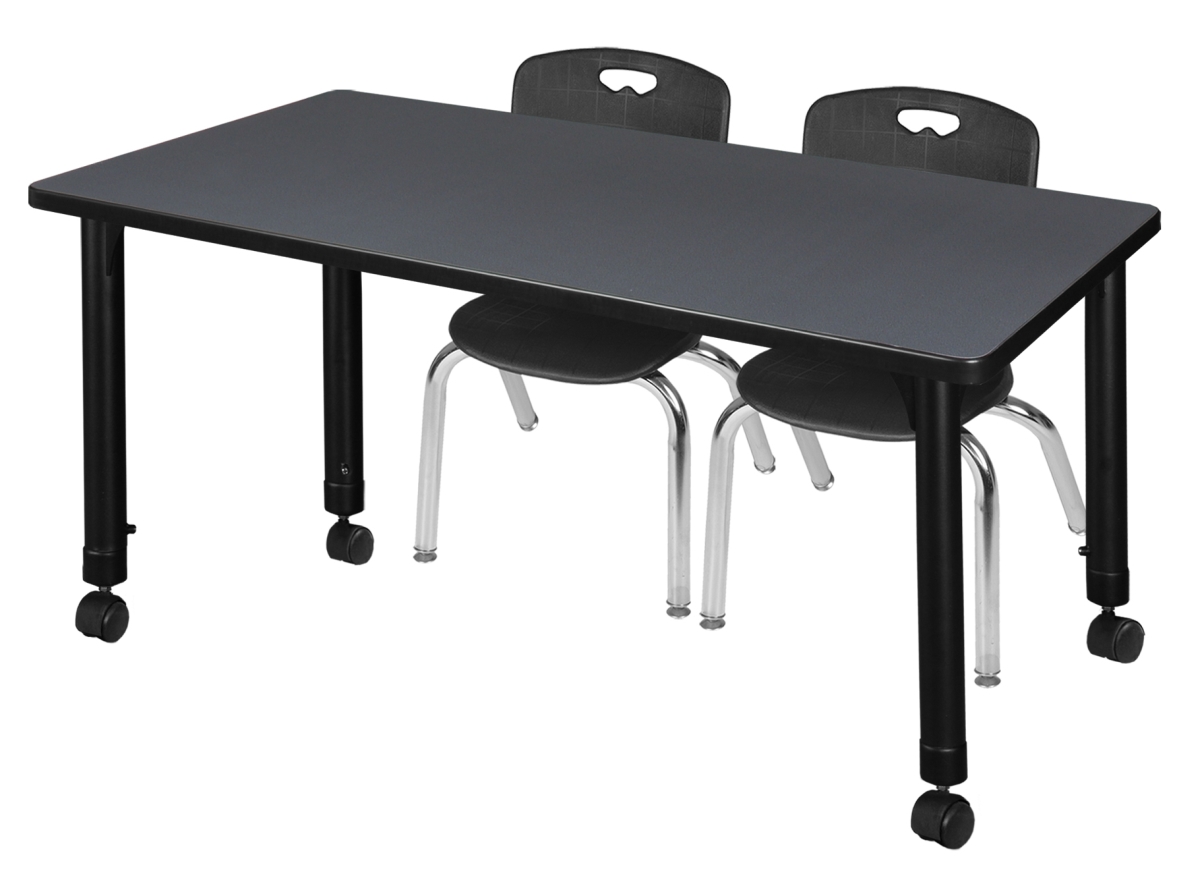 48 x 30 in. Kee Height Adjustable Mobile Classroom Table, Grey & 2 Andy 12 in. Stack Chairs - Black