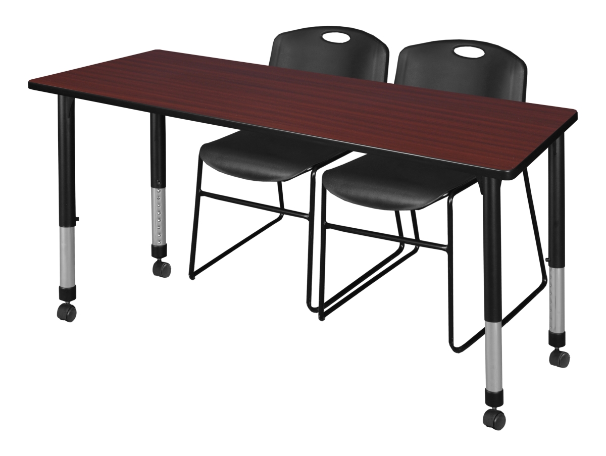 MT6030MHAPCBK44BK 60 x 30 in. Kee Height Adjustable Mobile Classroom Table, Mahogany & 2 in. Zeng Stack Chairs - Black -  Regency