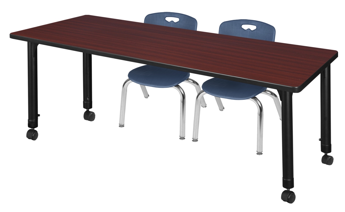 66 x 24 in. Kee Height Adjustable Mobile Classroom Table, Mahogany & 2 Andy 12 in. Stack Chairs - Navy Blue -  GSI Homestyles, HO3737462