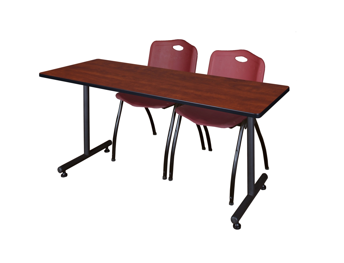 60 x 24 in. Kobe Mobile Training Table, Cherry & 2 in. M Stack Chairs - Burgundy