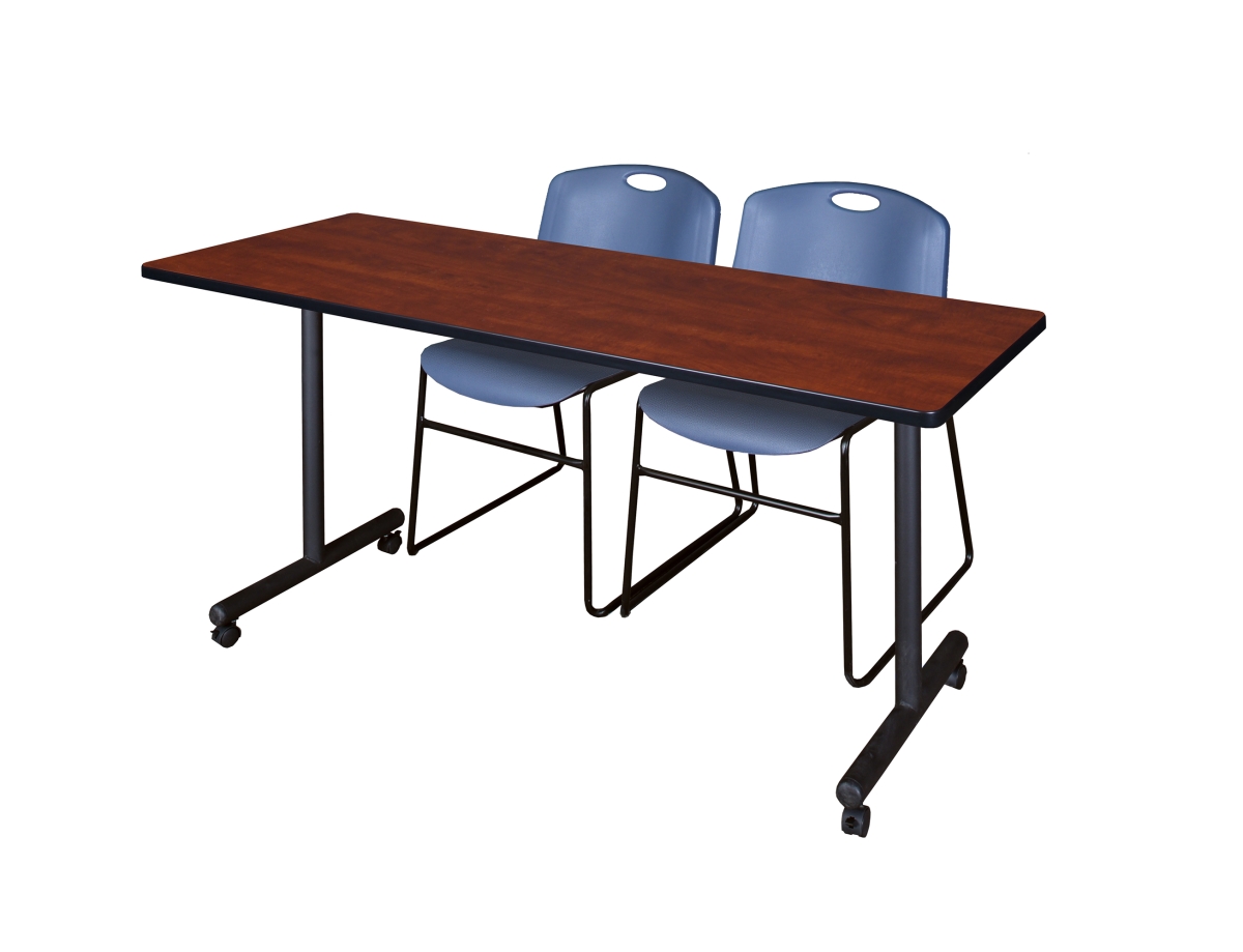 66 x 24 in. Kobe Mobile Training Table, Cherry & 2 in. Zeng Stack Chairs - Blue