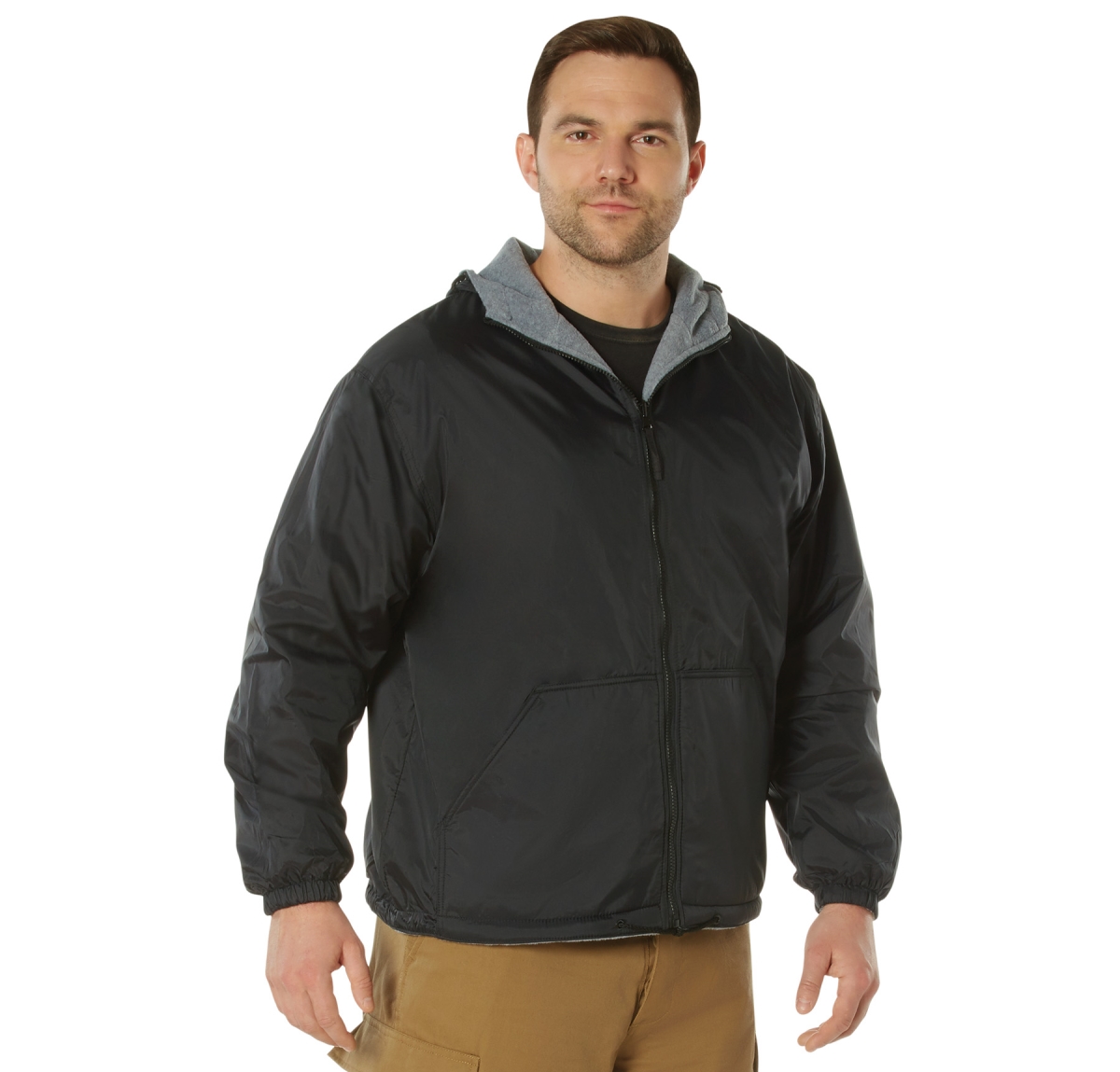 9442 Men Reversible Lined Jacket with Hood, Black - Large