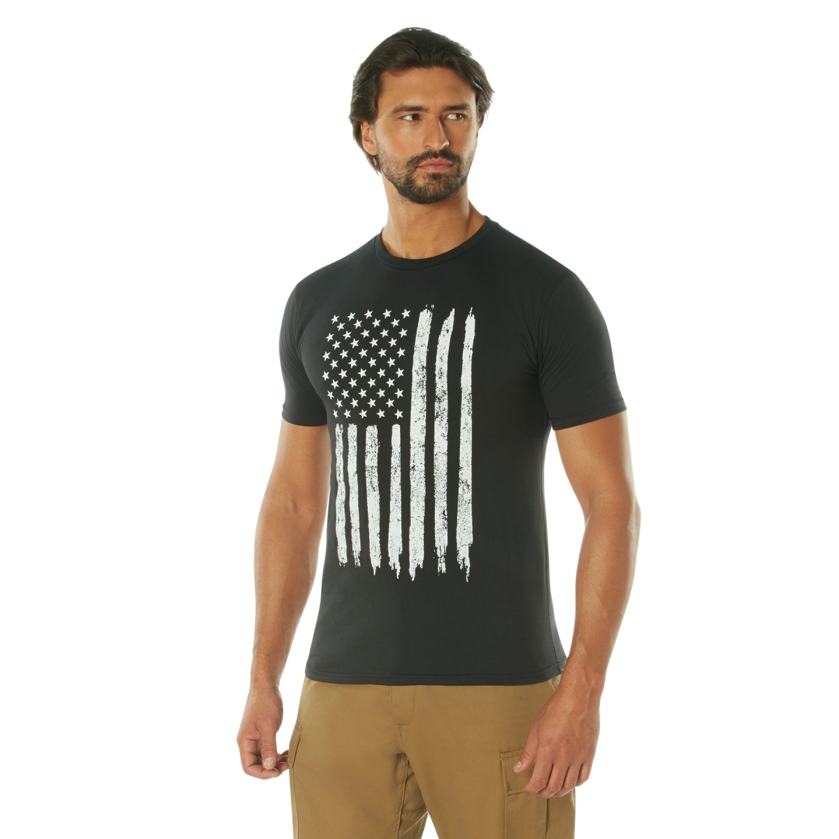 17073 Distressed US Flag Athletic Fit Short Sleeve T-Shirt, Black - Small