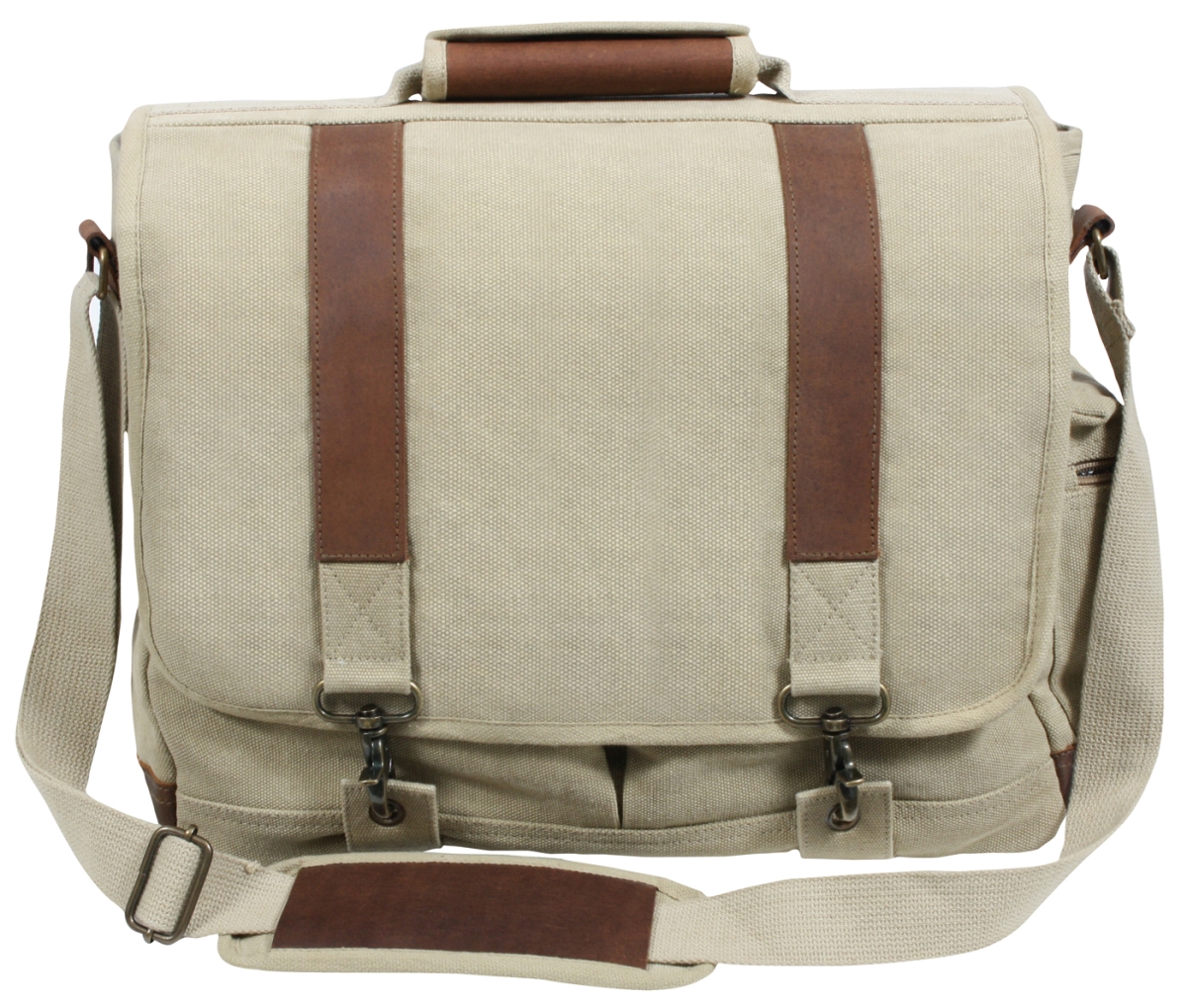 11201 Vintage Canvas Pathfinder Laptop Bag with Leather Accents, Khaki