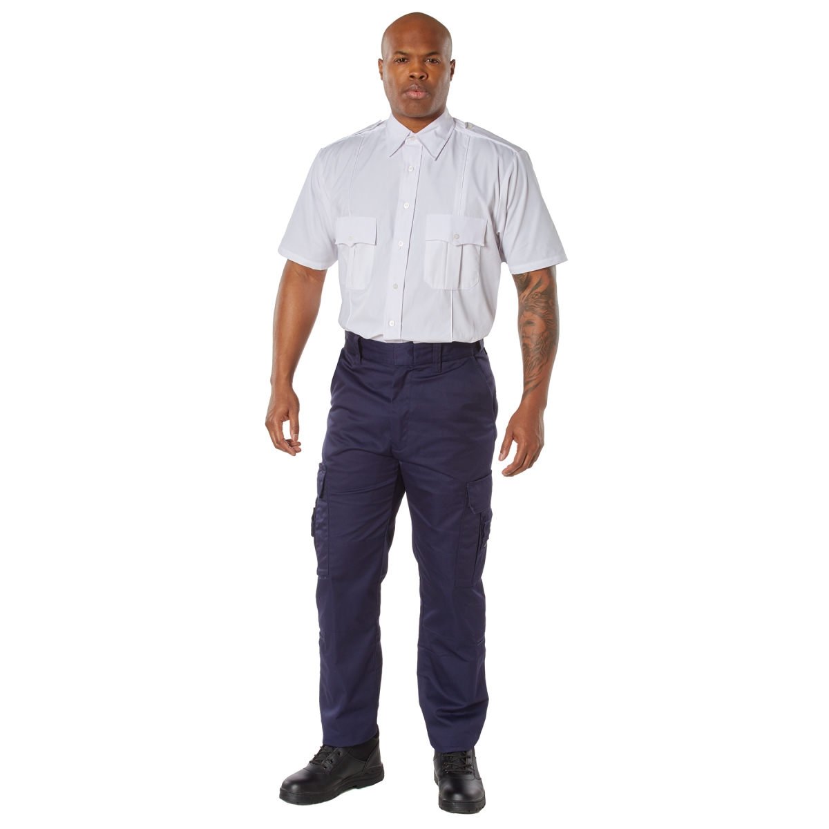 1702 Men Uniform Short Sleeve Shirt, White - Medium