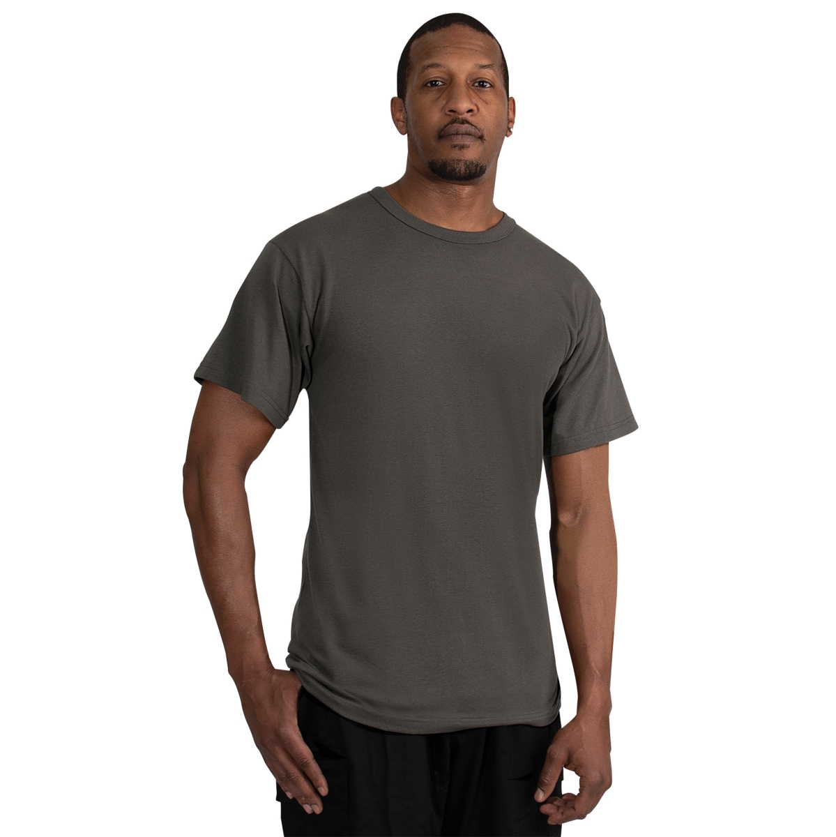 21077 Men Solid Color Short Sleeve T-Shirt with Cotton & Polyester Blend, Charcoal Grey - 3XL